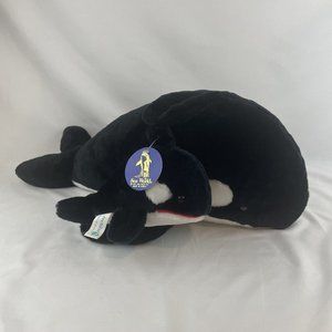 Vtg SeaWorld Orca Killer Whale And Calf 22” Plush Shamu Black Mom & Baby RARE